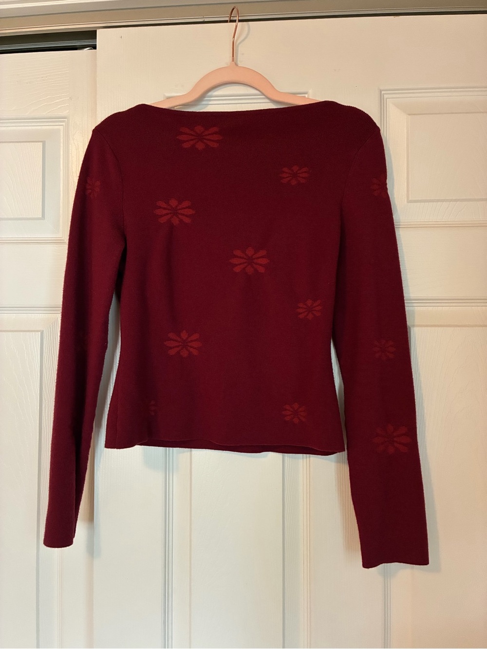 PrettyGarden Women’s Medium Burgundy Floral Knit Sweater Long Sleeve size Med